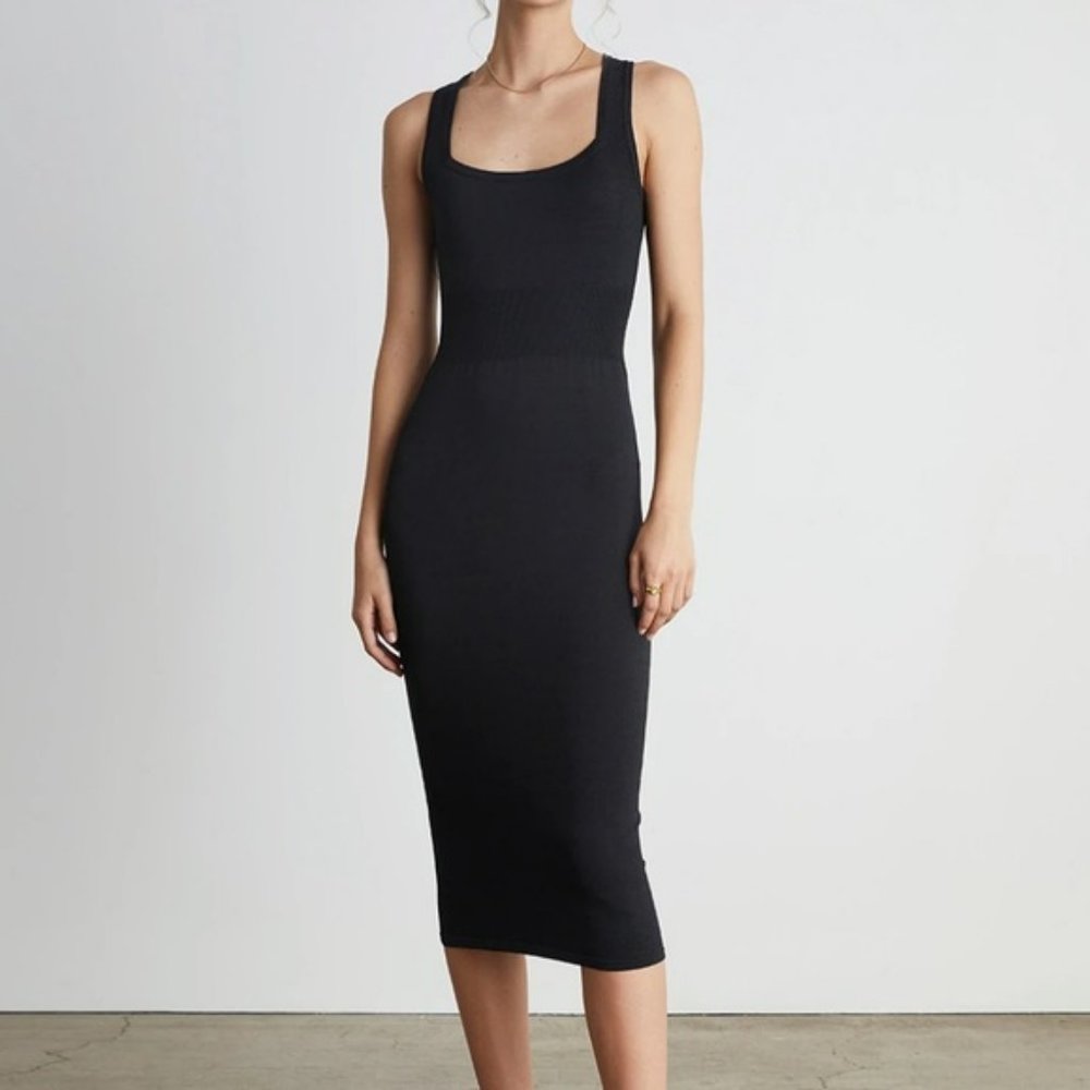 NWT Who What Wear Black Indya Square Neck Midi Dress